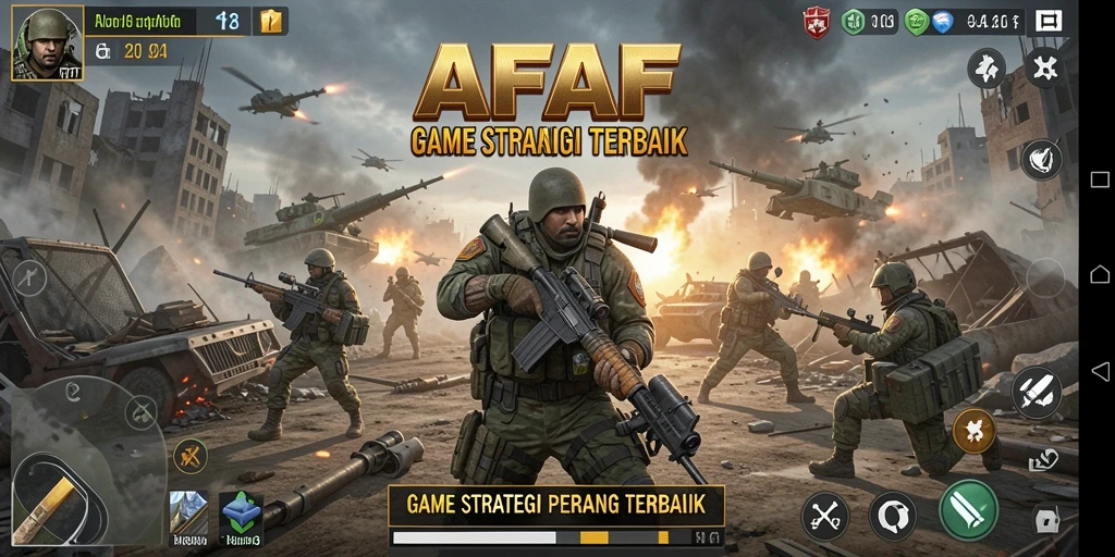 Tangkapan layar utama AFAF yang menampilkan aksi pertempuran SLG yang mendalam.