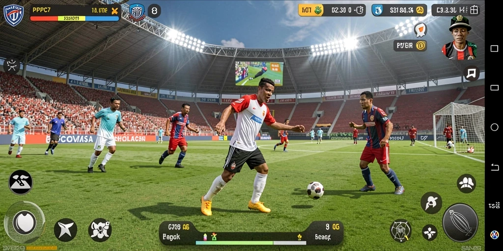Tampilan gameplay realistik dari game sepak bola PCPC7.