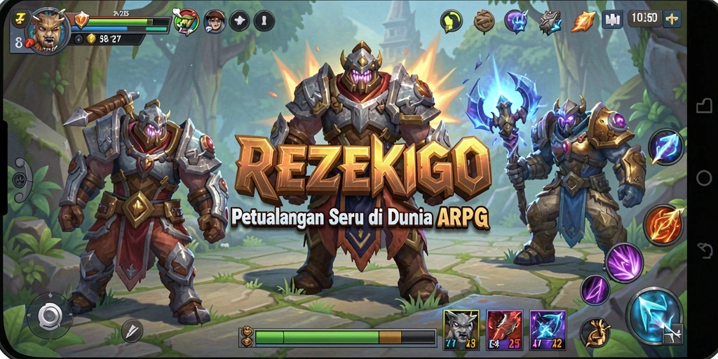 Tampilan gameplay seru dari REZEKIGO dengan aksi ARPG yang mendebarkan.